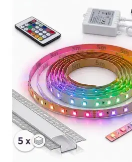 SmartLED SADA 1x LED RGBW pásik DIGITAL LED/16,5W/230V 5 m + 5x zapustený profil 1 m + diaľkový ovládač 5xSD0106+1xW4305