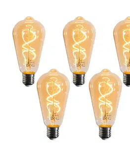 Sada 5 stmievateľných LED žiaroviek E27 so špirálovým vláknom ST64 zlatá 4W 270 lm 2100K