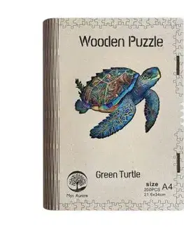Drevené puzzle Zelená korytnačka A4
