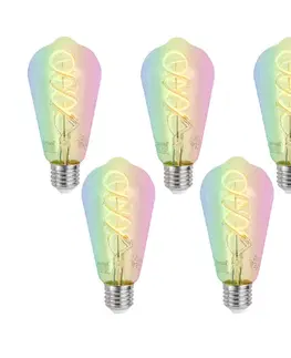 Sada 5 ks Inteligentné stmievateľné LED žiarovky E27 ST64 číre RGBW 4W 250lm 2700K
