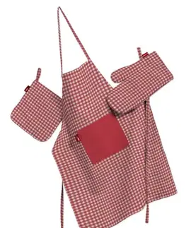 Dekoria Kuchynský komplet chňapka, rukavica a zásterka, červeno-biele malé káro, komplet, Quadro, 136-15