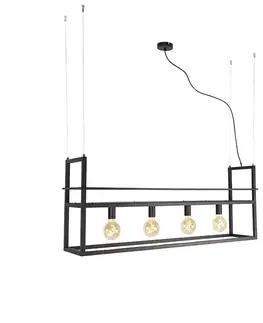 Inteligentné závesné svietidlo čierne s poličkou Veľké 4-žiarovkové vrátane Wifi G95 - Cage Rack