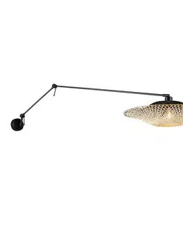 Nástenná lampa čierna s ratanovým tienidlom 50 cm nastaviteľná - Blitz