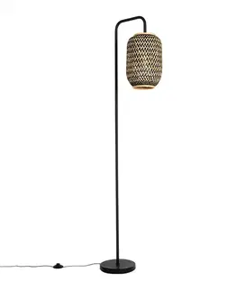 Orientálna stojaca lampa bambusová s čiernou - Yvonne