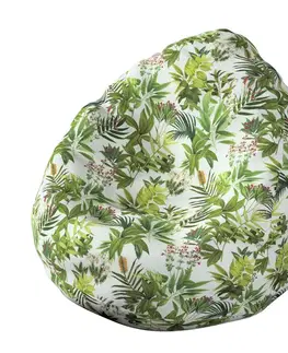Dekoria Poťah na sedací vak bez výplne, zeleno - červené rastliny na bielom podklade, vak Ø50 x 85 cm, Tropical Island, 143-69