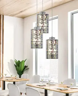 Závesná lampa s chrómovými tienidlami z dosky a skla 3D 3x40W Nocturno