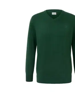 Pulóver s výstrihom do V, tmavozelený