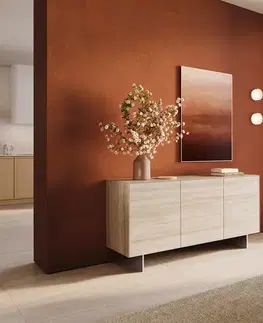 DELIFE Komoda Cuor 150 cm keramika Laminam® Travertino Bianco krémovo biela 3 dvierka podstava závesná nerezová oceľ