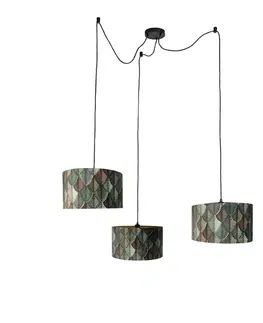 Závesná lampa čierna s tienidlom s listami a zlatým interiérom 35 cm - Cava