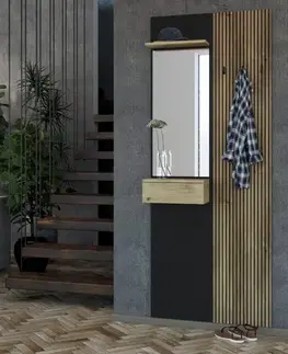 WALERIA 02 vešiakový panel s lamelami, čierny / dub Karlstad