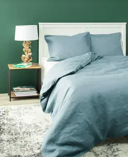 Dekoria Súprava ľanových obliečok Linen 220 x 200 cm grey-blue, 200 x 200 cm / 2 poszewki 60 x 50 cm