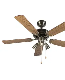 Bronzový stropný ventilátor s drevom 110 cm 3-svetlá s ťahovým spínačom - Mistral