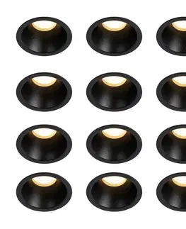 Sada 12 moderných zabudovaných bodových svetiel čiernych GU10 35 mm IP44 - Dept