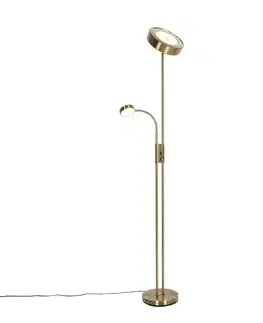 Stojaca lampa bronzová vrátane LED a stmievača s lampou na čítanie - Kelso