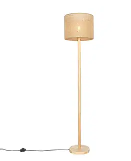 Inteligentná drevená stojaca lampa s prírodným ľanovým tienidlom 32 cm vrátane Wifi A60 - Mels