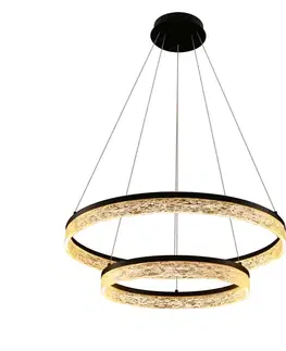 Očarujúca závesná lampa FROZI – čierne tienidlo s kryštálmi – moderný LED luster do luxusnej obývačky