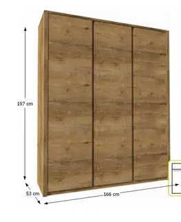 KONDELA Montana S3D 3D šatníková skriňa dub lefkas tmavý