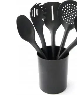 Kinekus Náradie kuchynské 5ks + podstavec, plast, čierna