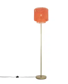Orientálna stojaca lampa zlatá ružová tienidlo s strapcami - Franxa