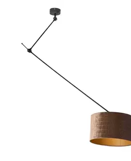 Závesná lampa čierna so zamatovým tienidlom s krokodílím vzorom 35cm - Blitz