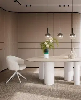DELIFE Jedálenský stôl Edge oválny 220x120 keramika Laminam®Travertino Bianco krémovo biela pilier kov biela