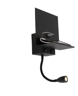 Inteligentná nástenná lampa čierna s USB a flexibilným ramenom vrátane WiFi G9 - Flero