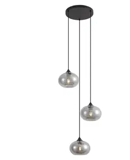Art Deco závesné svietidlo čierne s dymovým sklom 3-svetlo okrúhle - Busa