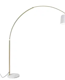 Oblúková lampa mosadz s bielym textilným tienidlom biela 50 cm - XXL