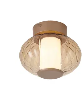 Margherite Designer Brass Ceiling Lamp, 18cm, with Amber Glass & Integrated 3-Step Dimmable LED