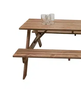 DEOKORK Masívny drevený pivný set z borovice 200 cm hrúbka 30 mm (morený)