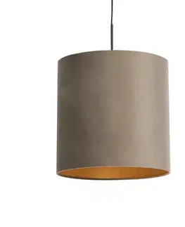 Závesné svietidlo s taupe zamatovým tienidlom so zlatom 40 cm - Combi