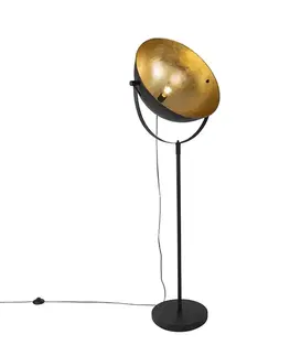 Priemyselná stojaca lampa čierna 50 cm so zlatým nastaviteľným - Magnax