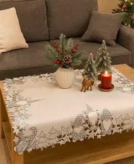 Vianočný vyšívaný obrus Škriatok sivý 85x85 cm TiaHome