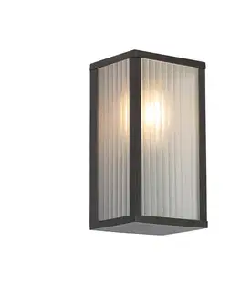 Vonkajšia nástenná lampa čierna s rebrovaným sklom IP44 - Charlois