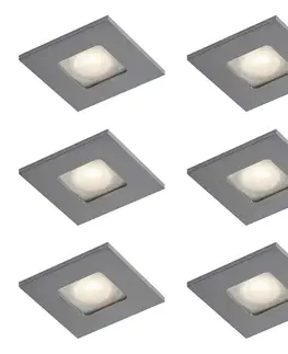 Sada 6 moderných zapustených bodových svetiel Gunmetal Square IP44 - Qure