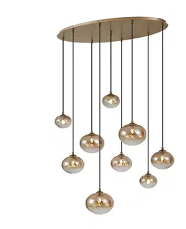 Závesná lampa Art Deco zlatá s jantárovým sklom 9-Lights - Jia