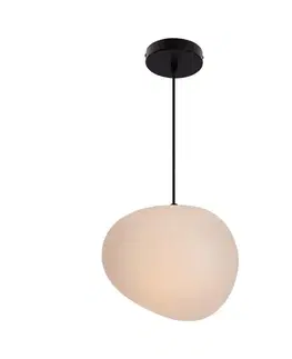 Závesná lampa STONES 25 cm v japonskom štýle - s tienidlom inšpirovaným bielym kameňom - minimalistické stropné osvetlenie do obývačky E27