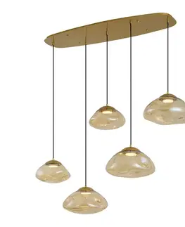 Hotelová elegantná závesná lampa mosadzná s jantárovým sklom 5-svetiel - Gus