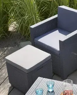 DEOKORK Záhradný ratanový taburet CUBE (antracit) ZADARMO PODUŠKA