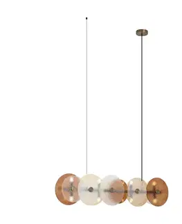 Závesná lampa Art Deco bronzová s jantárovým sklom rovná 8-svetelná - Text