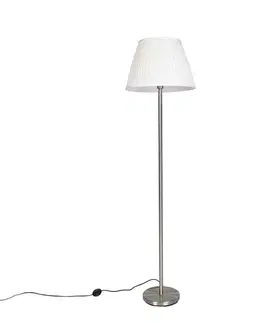 Moderná stojaca lampa oceľová s bielym plisovaným tienidlom 45 cm - Simplo