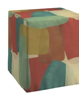 Dekoria Taburetka tvrdá, kocka, geometryczne wzory w czerwono-zielonej kolorystyce, 40 x 40 x 40 cm, Vintage 70's, 143-75