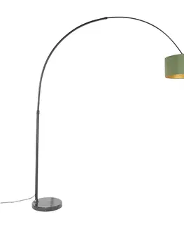 Oblúková lampa čierna zamatová tienidlo zelená so zlatom 50 cm - XXL