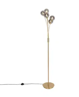 Moderná stojaca lampa zlatá 5-svetlo s dymovým sklom - Atény