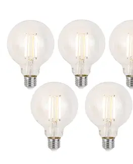 Sada 5 ks Inteligentné stmievateľné LED žiarovky E27 G95 číre 7W 806lm 2700-6500K