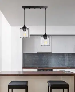 Závesná lampa Glassia čierna 2X40 E27 čierne tienidlo + číre kryštály