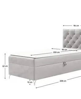 KONDELA Guliette 90 boxspringová posteľ svetlosivá (Velvet)
