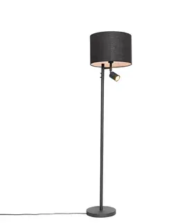 Stojaca lampa čierna s bielym vnútrom a lampou na čítanie - Jelena
