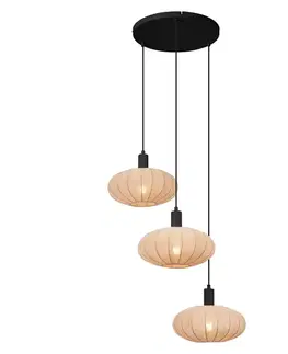 Japandi závesná lampa čierna s hnedým látkovým tienidlom 3-svetlá - Bida