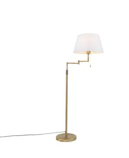 Stojaca lampa bronzová s bielym tienidlom a nastaviteľným ramenom - Ladas Deluxe